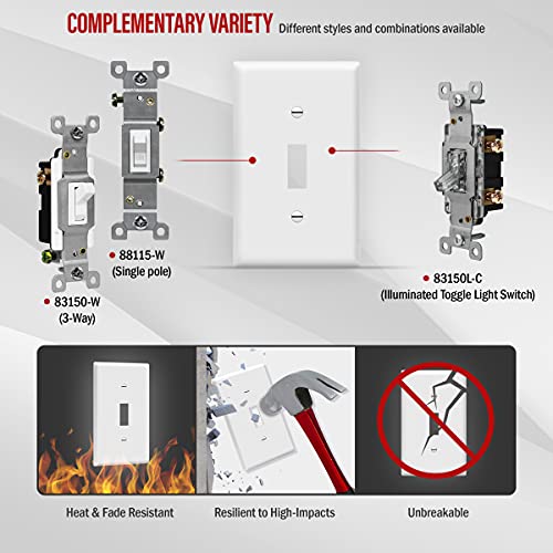 Enerlites Toggle Light Switch Wall Plate Cover, Size 1-Gang 4.50" X 2.76", Unbreakable Polycarbonate Thermoplastic, 8811-W-10Pcs, White (10 Pack) #TOP4