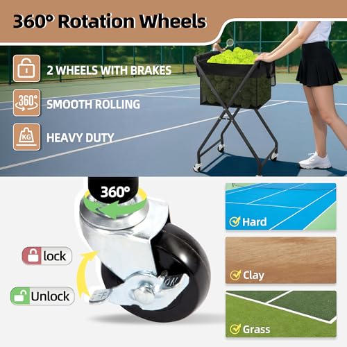 Image of STORAGE MANIAC Foldable Tennis Ball Hopper Cart with Removable Ball Bag