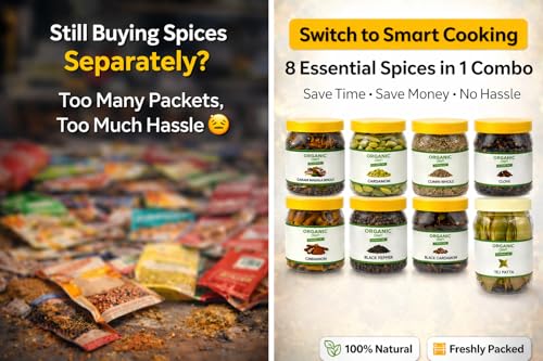 Image of ORGANIC CART Whole Spice Combo Garam Masala 200G, Green Cardamom 50G, Cumin Seeds 100G, Clove 75G, Cinnamon 50 Gr, Black Cardamom 50 Grams, Bay Leaf 100G, Black Pepper 75G