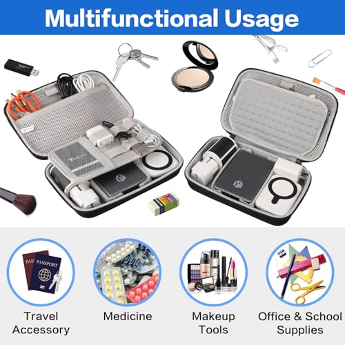 Teskyer Kabeltasche Organizer, wasserdichte, Starre Schale, Besserer Schutz, Großes Fassungsvermögen, Tragbar, Travel Essentials, Urlaub Must Haves, Schwarz