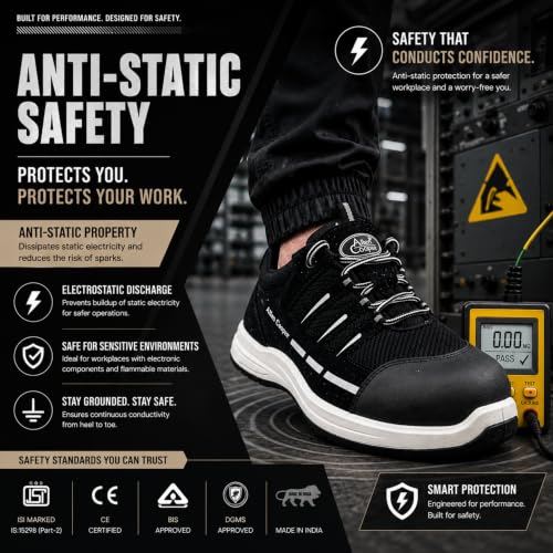 Image of Allen Cooper Safety Shoe ACL 11788 | High Performance Fabric & Leather Upper | Non-Metallic Fibre Toe Cap, Anti-Skid Sole, Heat, Water & Oil Resistant | Size 10 INDIA /UK