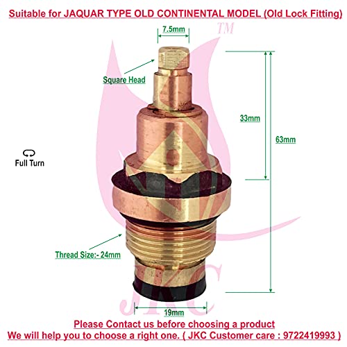 JKC Jaquar Type Tap/Faucet Spindle for Repair/Replacement Spare Parts 24mm x 1.5" Brass with Washer Rubber and Suitable for Jaquar Old Lock Continental Models Only JKC Jaquar Type Tap/Faucet Spindle for Repair/Replacement Spare Parts 24mm x 1.5" Brass with Washer Rubber and Suitable for Jaquar Old Lock Continental Models Only