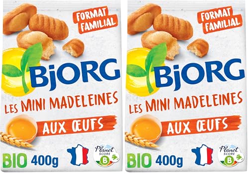 BJORG – Mini Madeleines Bio – Format Familial Sans Emballage Individuel – Moins de Plastique – 400 g (Lot de 2)