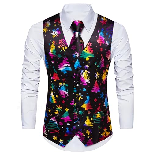 Image of Barry.Wang Mens Red /Green Christmas Suit Vest Holiday Xmas Waistcoat Tie Set Party Tuxedo