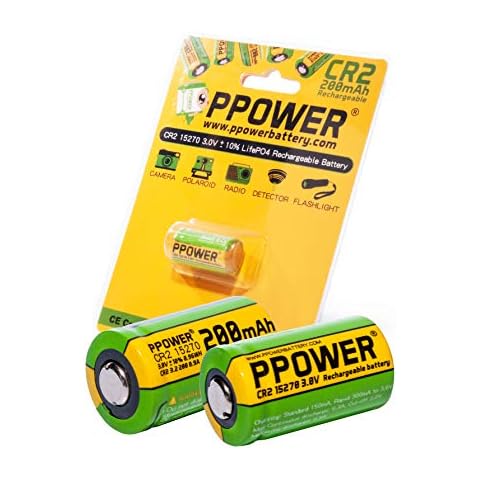 2X PPOWER 3V Real Capacity 200 mAh CR2 15270 15266 Rechargeable LiFePO4 Batteries Cover