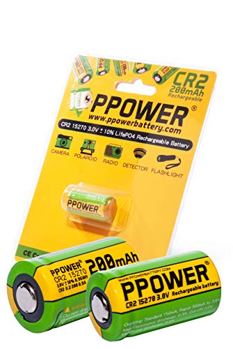 CR2 15270 15266 Wiederaufladbare LiFePO4 Akkus, 3 V, echte Kapazität, 200 mAh, 2 Stück