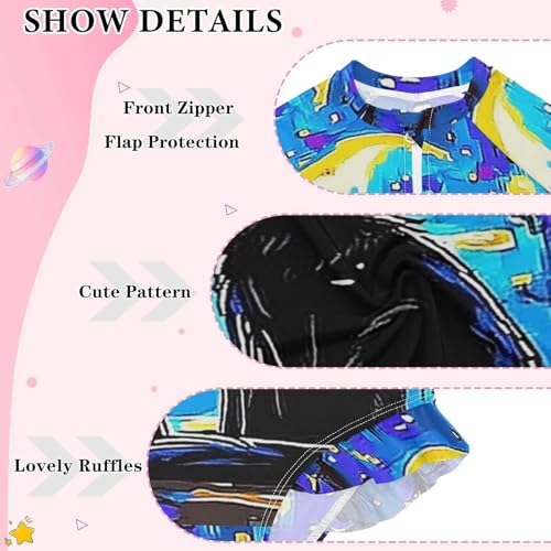 CaTaKu Girls One Piece Swimsuit Black Cat Starry Night Toddler Bathing Suit Long Sleeve UPF 50+ Rash Guard Swimwear 3-12Y3