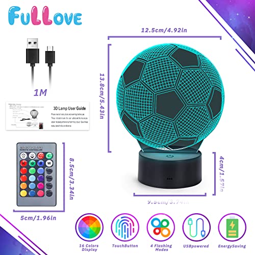 Fullove Geschenke für 6 7 8 9 10 Jährige Jungen Fußball Lampe,5-10 Jährige Jungs Geschenke Kinder 7 8 9 Jahre Geburtstag Jungs ab 5 6 7 8 Fussball Spielzeug für 8 Jährige Jungen Weihnachten