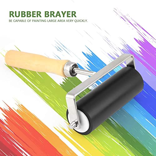 Depila Rubber Roller, 3.9Inch Heavy Duty Hard Rubber Brayer Roller Print Brush With Wooden Handle Ink Art Craft Oil Painting Tool For Printmaking Anti Skid Tape Construction Rollers #TOP1