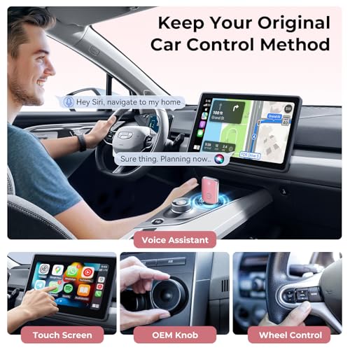 Image of CZOCPOS Wireless Carplay Adapter for iPhone, 2 in 1 Plug and Play Mini CarPlay and Android Auto Adapter for iOS 10 Android 11 and Above, Convert Wired Car Play to Wireless (Pink)