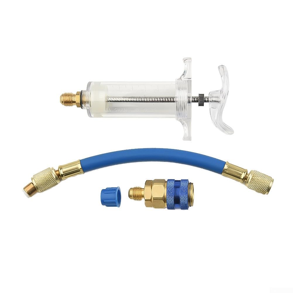 1 Stück A/C Öl und Farbstoff Injektor 30ML Mit R-134a Snap Schnellkupplung 1/4 Zoll SAE für Handdrehpumpe Öleinspritzung Auto Klimaanlage A/C Adapter