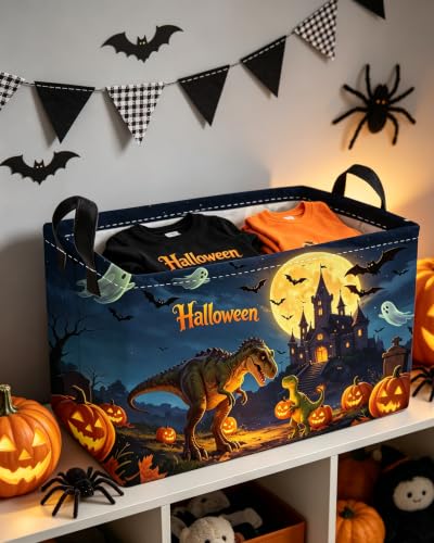 Image of Essme Rectangular Dinosaur Basket,Kids Storage Bins Organizer with Handles for Halloween Room Decor, Gift Basket,Shelf Basket.(Real Dinosaur)