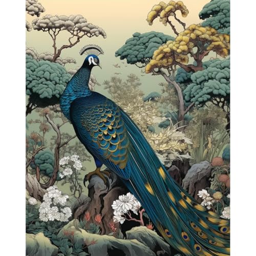 Amz Camel Diamond Painting Kit, 30x40cm Peacock Pointillism Art Collage, Round Drill Craft Easy to Do for Calming Activity and Patience Cultivation