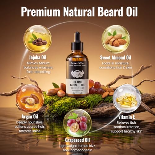 Image of ISNER MILE Beard Oil for Men Hydrating & Moisturizing, Unscented, 3.5 fl Oz