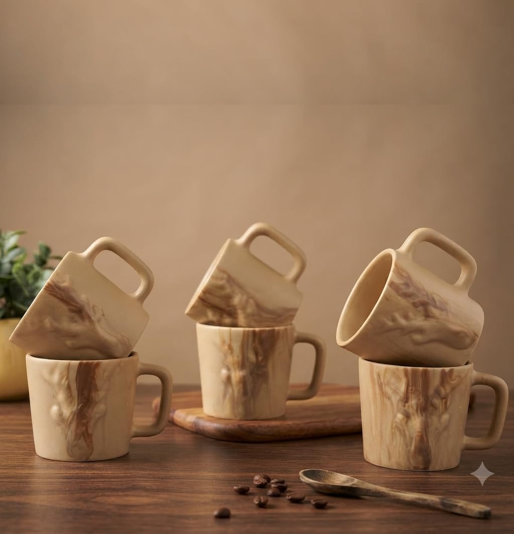 6 Ceramic Tea Cups - Microwave & Dishwasher Safe -5