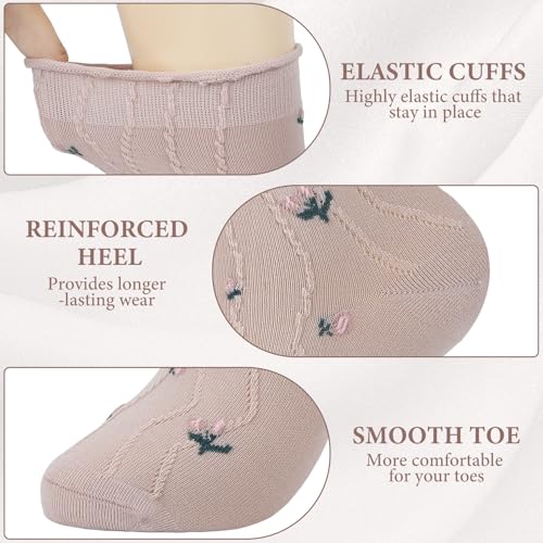 Image of 6 Pairs Cute Floral Ruffle Crew Socks Women, Breathable Cotton Novelty Casual Girls Above Ankle Funny Socks US 5-10