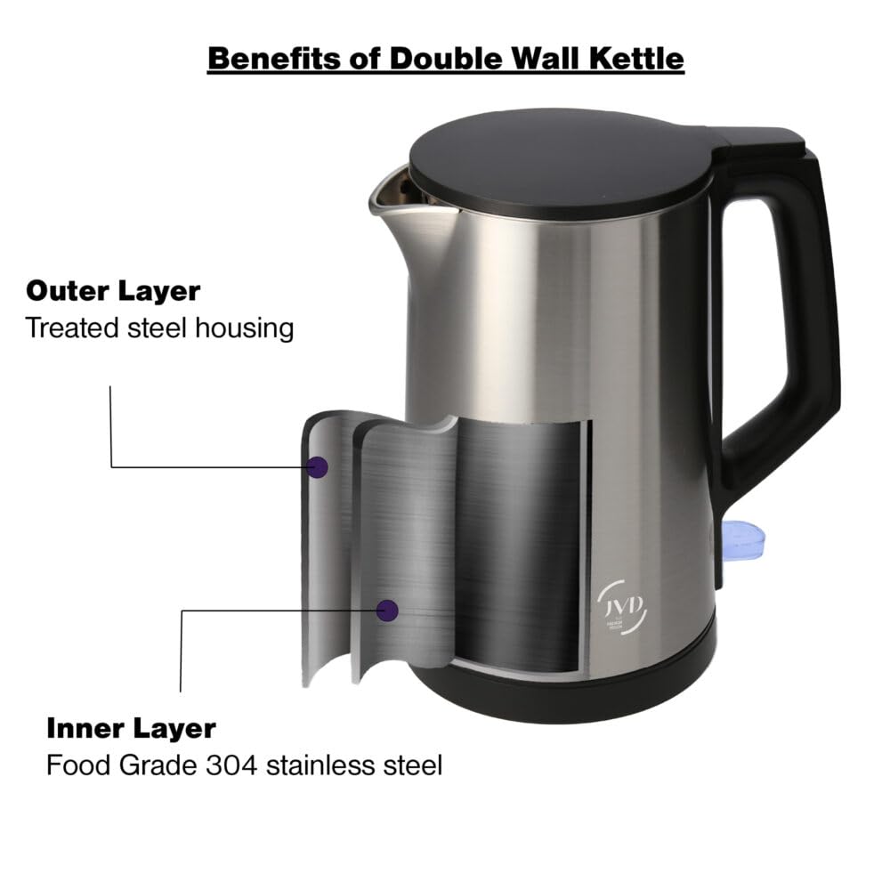 JVD Glitze 1L Electric Kettle | 1360W | Double Wall Cool-Touch