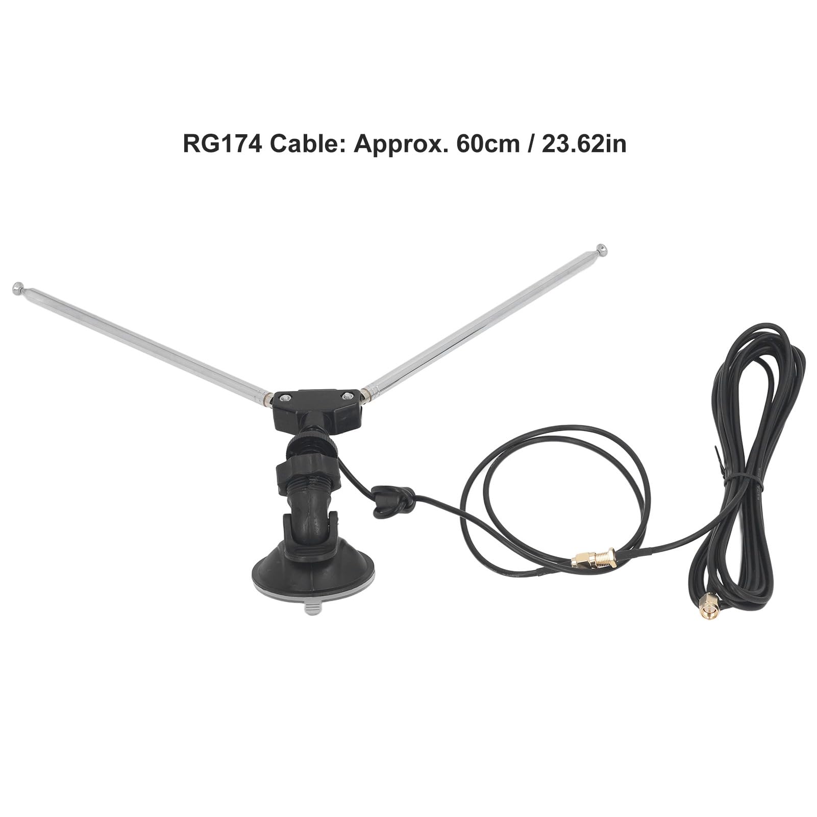 SDR-Empfängerantennen-Set, 60 cm RG174-Kabel, SMA-Stecker, Teleskop-Dipol für VHF UHF, Saugnapf-Montagesockel mit 1/4-Zoll-Außengewinde