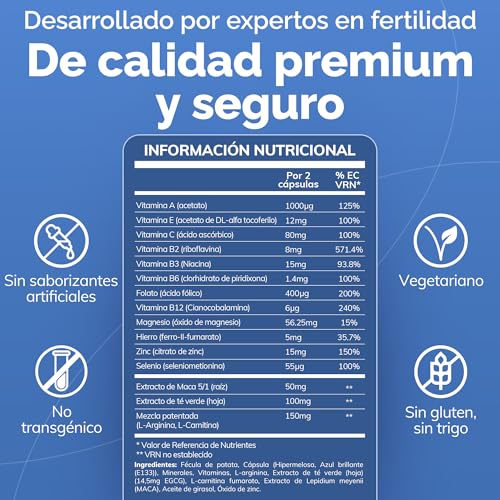 CONCEIVE PLUS Vitaminas para la Fertilidad Masculina con Maca, Selenio, Ácido Fólico, Multivitaminas - Apoyo a la Salud Reproductiva, Producción de Esperma y Aumento de la Libido Masculina - 60 Cáps - imagen 5