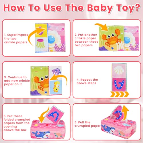 Image of Baby Tissue Box Toys: Montessori Toys for Babies 6-12 Months | Soft Stuffed High Contrast Crinkle Toy - Infant Sensory Toys 6 7 8 9 10 11 12 Months Old Baby Girl Gifts
