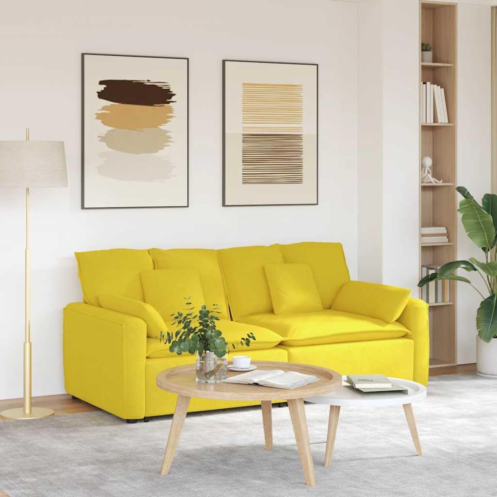 Sofá modular amarillo claro con cojín acolchado de tela y relleno de espuma, 224 x 105 x 64 cm, marco de metal, 2 piezas para salón, salón y cine en casa