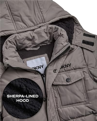 Image of DKNY Boys Puffer Jacket - Wind Water Resistant Polar Fleece Lined Boys Winter Coat - Cozy Kids Jacket with Sherpa Lined Hood