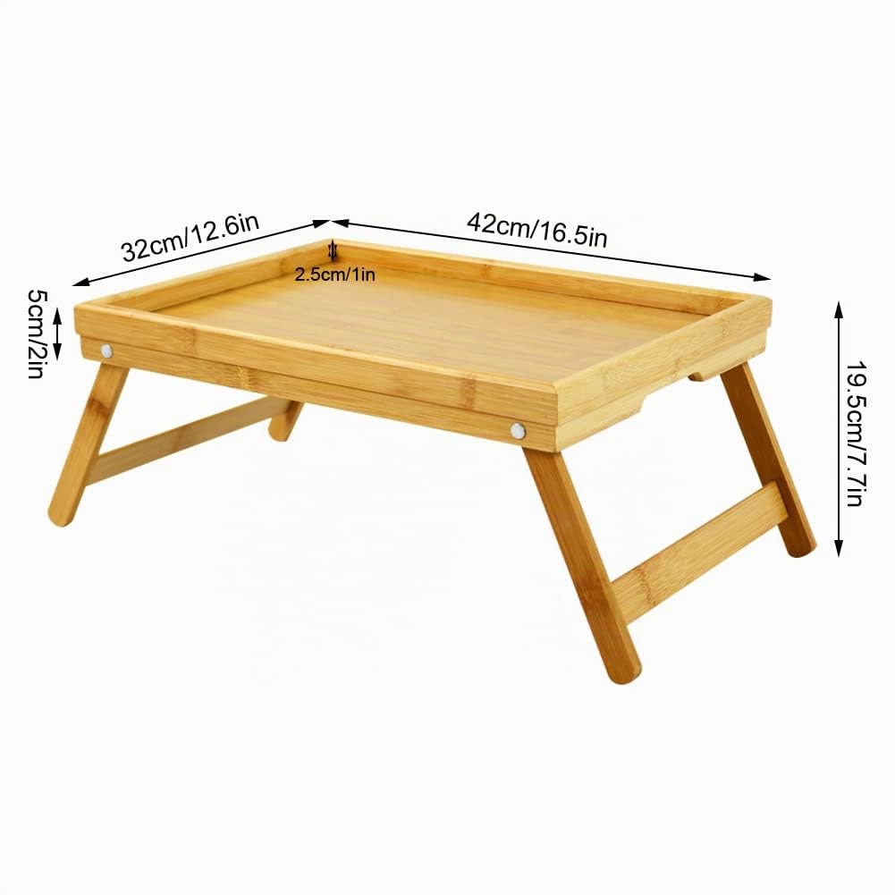 WKWKER Bambus Frühstückstabletts Mit Klappbaren Beinen Portable Bett Tablett Tisch Snack Servierplatten Tablett (Natürlich)