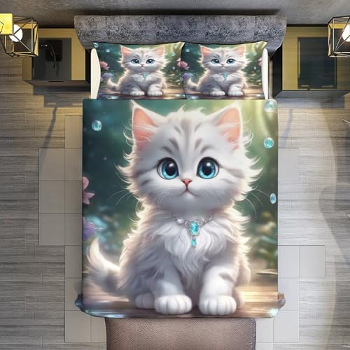 Housse de couette chat parure de lit double 200x200 enfant - 3