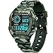 Mens Sport Outdoor Rectangle Dual Time Display Waterproof Silicone Band Fashionable Wrist Watch with Electrical Colorful LED Analog Digital Backlight Alarm Stopwatch - Black