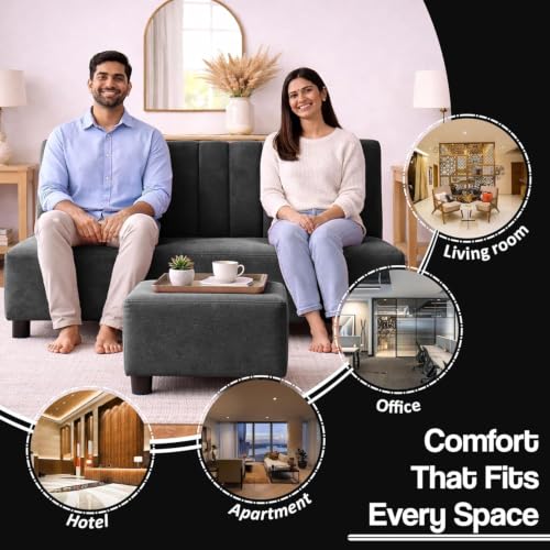 Image of Rosebell Sofa Set with Ottoman Combo Two Seater Sofa Set with Matching Footrest for Living Room & Bedroom, Guest Room - Black