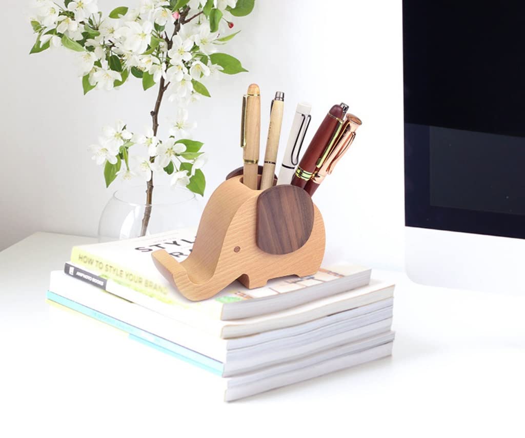 Stifthalter für den Schreibtisch, Stifthalter aus Holz mit Telefonständer, Mehrzweck-Schreibtisch-Organizer for Büro und Zuhause
