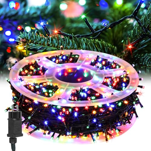 Cecaylie Cadena de luces LED para exteriores, 200 m, 1000 ledes, 8 modos, con función de memoria, IP44, resistente al agua, para fiestas, bodas, jardín, balcón, Navidad, multicolor, alambre verde