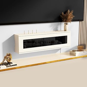 Wooden WiFi Router Storage Box Hider Shelf Decorative Router Hider Cabinet for Cable Modem Internet Outlet Cover Storage Organizer Cabinet Wall Mounted Solid Wood,Beigeb,27.6X4X8.3in