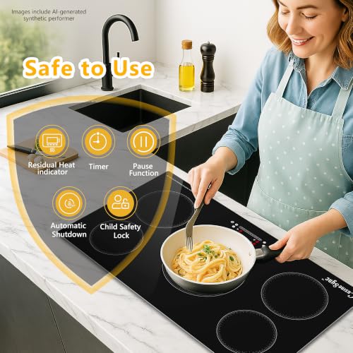 Image of 30 Inch Induction Cooktop, 4 Burner Built-In Stove Top | 7200W 4-zone induction cooktop with Power Boost, 9 heat levels, touch control, timer, and child safety lock