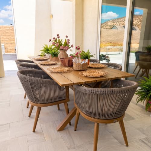 Image of PURPLE LEAF Outdoor Dining Set for 8 with Cushions PE Rattan Teak w /Cover