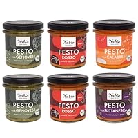 NABIO | Pesto 6er Box I 2x Genovese, 2x Rosso, 1x Calabrese, 1x Puttanesca I vegetarisch I extra cremig (6 x 130g)
