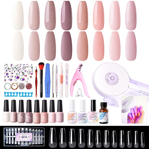 Gellen Gel Nail Polish Kit With U V Light, 8 Nude Blush Colors Gel Polish Set 504pcs Coffin Shape Nail Tips And Glue Gel Kit Nail Dryer, Nail Art Decorations Manicure Tools Valentine'sGifts Set