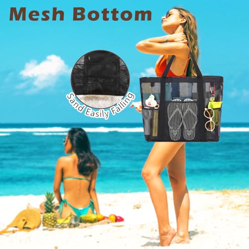 Image of Fammart Large Mesh Beach Bag for Women, Oversized Beach tote Swim Pool Bag