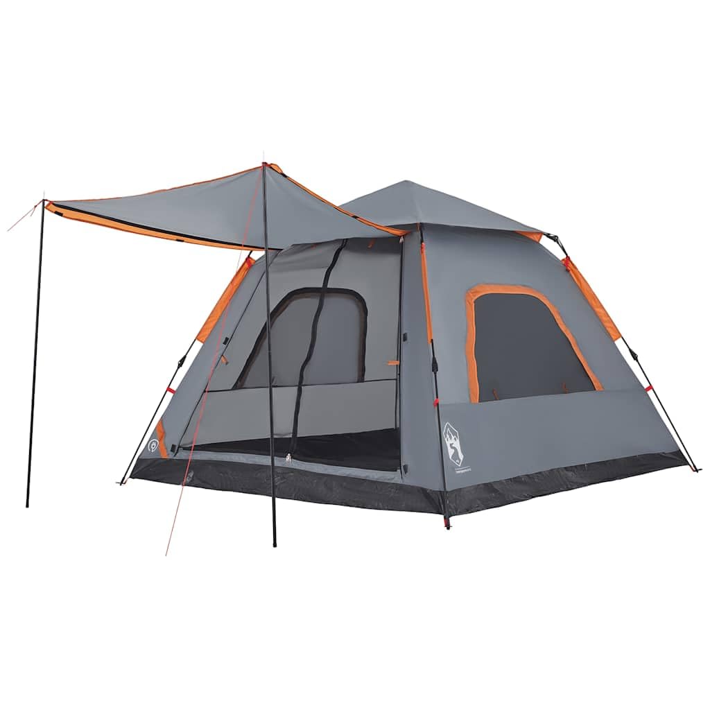 Tenda da campeggio a cupola per persone grigio e arancione con sistema di sgancio rapido, tenda impermeabile per esterni con aste, leggera, antivento, compatta per escursioni, trekking