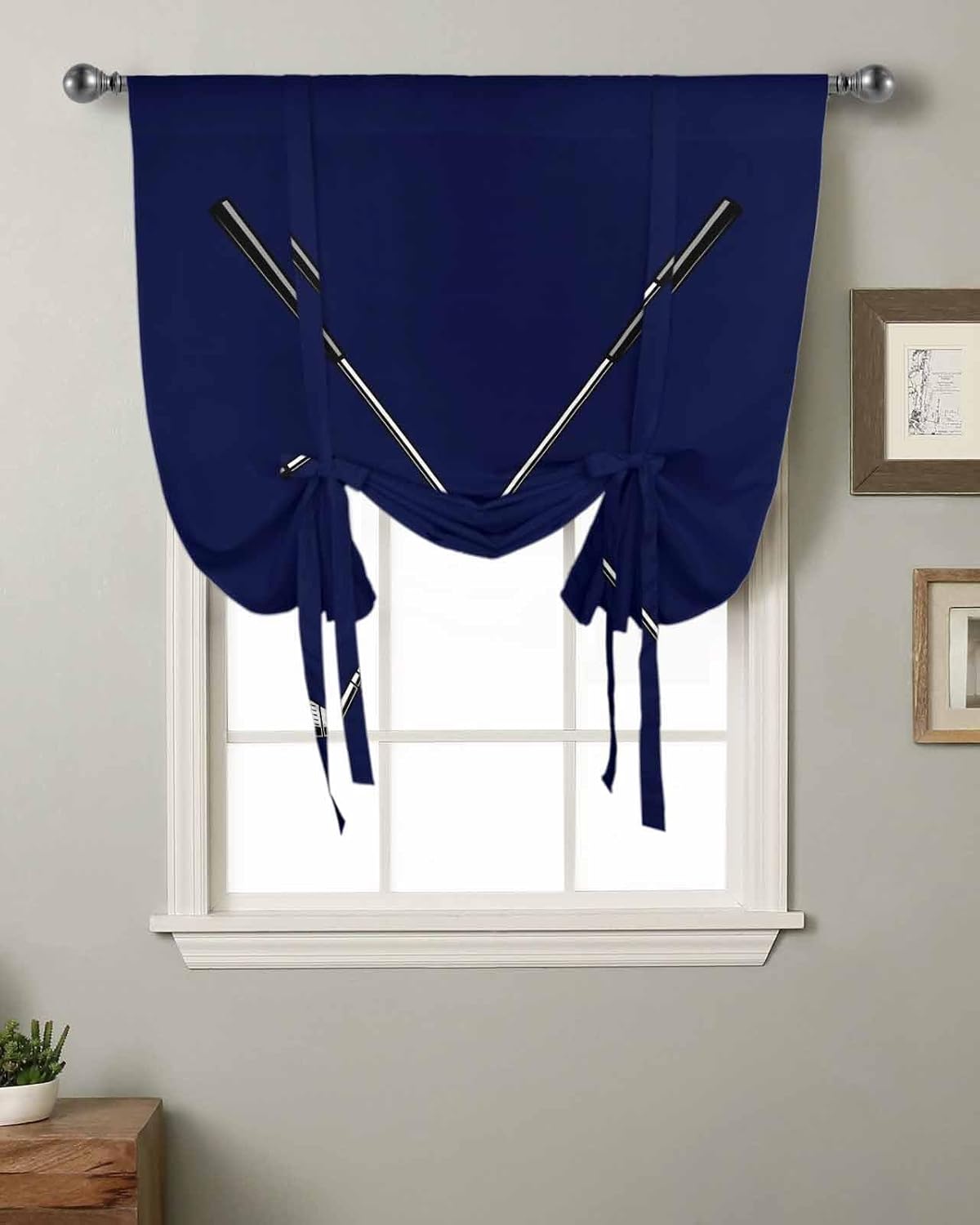 Golf Ball Tie Up Curtains for Windows 63 Inch Length Balloon Curtains Kitchen Adjustable Balloon Window Shade Navy Blue Monochrome Sport Tie Up Valance Bathroom Curtain Window 46"x63"
