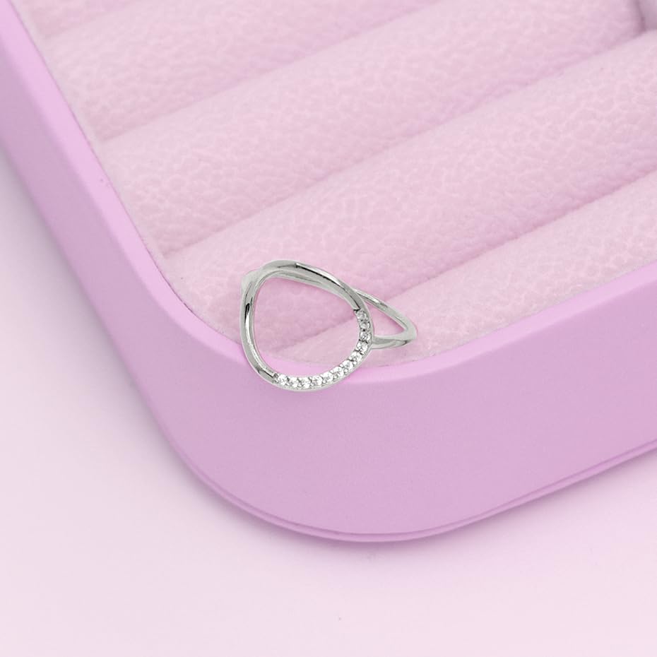 LeCalla 925 Sterling Silver Open Circle, Horseshoe & Tree of Love Designs Finger Ring | Minimalist Wedding Ring Jewelry | Lucky Charm Designs Rings with Cubic Zirconia | Women's Silver Rings4