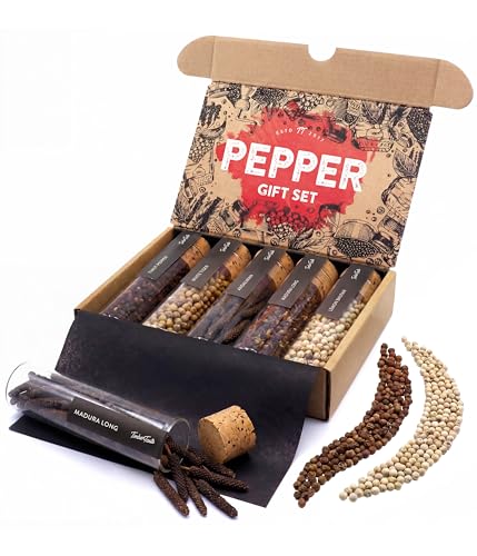 Image of TIMBER TASTE Pepper Sampler Set - 5 Rare Peppercorn Blends Java Long Kubeben White Tiger Timut Smoky Pills | Mens Gifts Peppercorn Gift Foodie Cooking Kit - Birthday Gift for Him Foodie Present