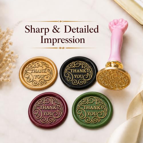 Image of Curated Cart 1 Wax Seal Stamp Kit Decorating Gift Cards Wedding Invitations Envelopes Letters Sealing (Thank You Stamp)