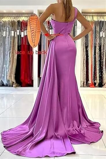 Image of One Shoulder Bridesmaid Dresses for Wedding Long Satin Bodycon Prom Dress Mermaid Formal Evening Gowns