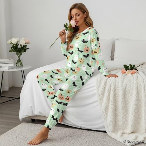 Image of Women's Pajamas Set Soft 2 Piece Loungewear Long Sleeve Pj Set Matching Sleepwear with Pockets for Women Plus Size