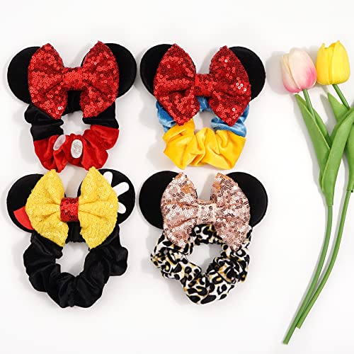 Mouse Ears Scrunchies, Joyoyo 8 Pack Sparkle Sequins Hair Bows For Mickey Mouse Velvet Hair Scrunchies Hair Elastic Ties Minnie Hair Accessories For Girls Women Teens Kids #TOP7