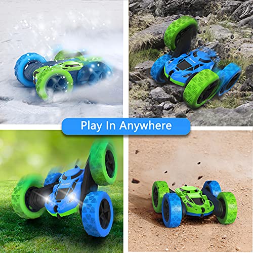 Image of Hamdol Remote Control Car for Kids, 360 Rotating Double-Sided RC Car with LED Headlights, 4WD 2.4GHz Electric Rechargeable Toy Vehicle for Boys and Girls, Perfect Birthday
