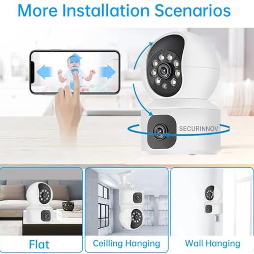 Image of securinnov 5MP Indoor WiFi Smart CCTV Camera for Home | 1080p Full HD | Color Night Vision | Motion Detection | Two Way Audio | Wireless Home Security Camera with Mobile App V380 Pro (Upro Dual Lens)