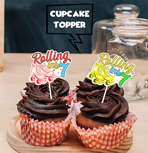 18Pcs Multicoloured Glitter Roller Skates Dessert Cupcake Topper 80S 90S Retro Hip Hop Roller Skating Rolling Into 7 Theme Decor Supplies Boy Girl 7Th Happy Birthday Party Decorations #TOP4