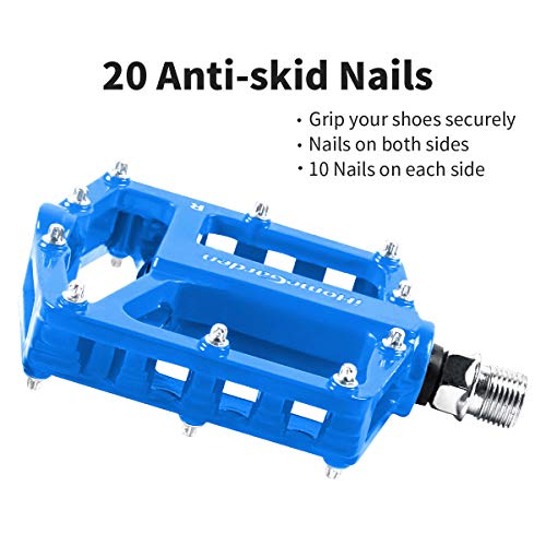 Mountain Bike Pedals, Bicycle Pedals Alloy Cycling Sealed 3 Bearing Bike Pedals - 9/16" Spindle Pedal With 20 Anti-Skid Pins Road Bike Pedals Lightweight Platform Pedals For Bmx Mtb Bike Blue #TOP3